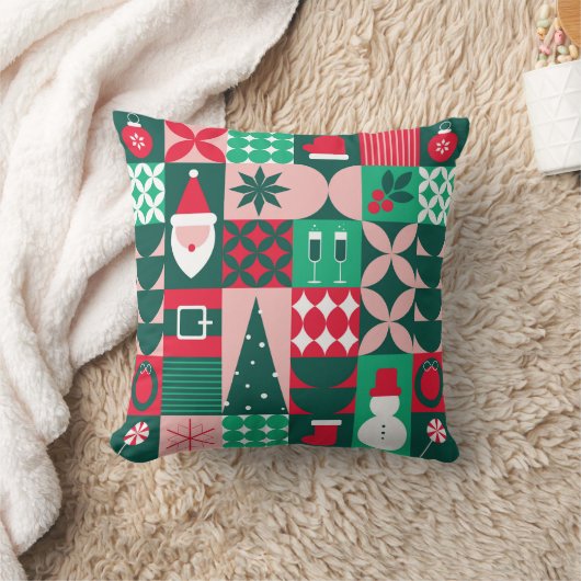 レッドグリーンバウハウスクリスマスフェスティバルホリデイズ クッション (ブランケット)