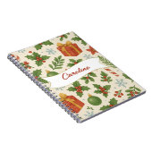 レッドグリーンパインとベリーウォーターカラーホリデー ノートブック (右側)