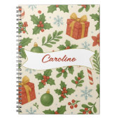 レッドグリーンパインとベリーウォーターカラーホリデー ノートブック (正面)