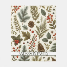 レッドグリーンパインとベリーウォーターカラーホリデー