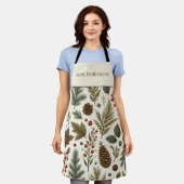 レッドグリーンパインとベリーホリデイボホウォーター色 エプロン (着用した状態)