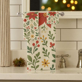 レッドグリーンパインアンドベリーホリデーボタニカル バスタオルセット