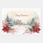 レッドグリーンパインツリークリスマスウッドランズ ラッピングペーパーシート (正面2)