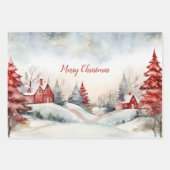 レッドグリーンパインツリークリスマスウッドランズ ラッピングペーパーシート (正面)