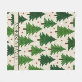 レッドグリーンパインツリーズウォーターカラーホリデー フリースブランケット (正面(横))