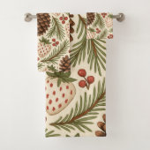 レッドグリーンパイン&ベリーホリデー素朴ウォーター色 バスタオルセット (インサイチュ)