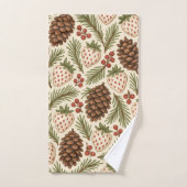 レッドグリーンパイン&ベリーホリデー素朴ウォーター色 バスタオルセット (ハンドタオル)