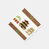 レッドグリーンパゴダストライプー中国の スタンダードカクテルナプキン (角)