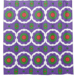 レッドグリーンパープルホワイト万華鏡のように千変万化するパターンクリスマスボール シャワーカーテン