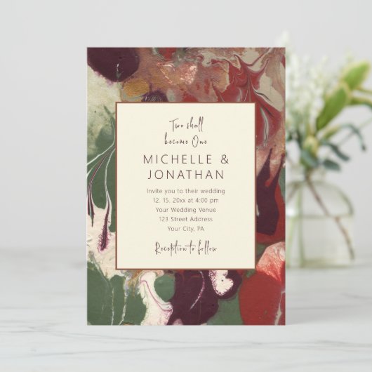 レッドグリーンパープル抽象芸術アートクリスチャン結婚ズ 招待状 (スタンド正面)