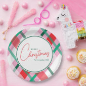 レッドグリーンピンククリスマスプレイド紙プレート ペーパープレート (パーティー)
