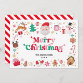 レッドグリーンピンクサンタメリークリスマス冬 シーズンカード (正面/裏面)