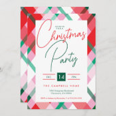 レッドグリーンピンクプレイドクリスマスパーティー 招待状 (正面/裏面)