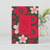 レッドグリーンフローラウォーターカラーボタニカルホリデーカード (スタンド正面)