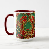 レッドグリーンフローラクリスマスホリデーマグ マグカップ (左)