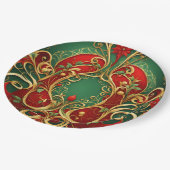 レッドグリーンフローラクリスマスホリデー紙プレート ペーパープレート (アングル)