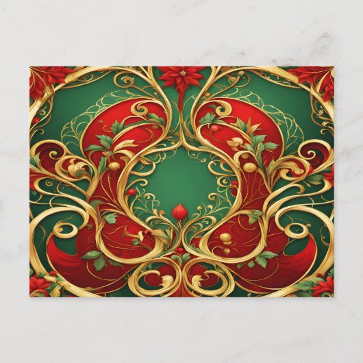 レッドグリーンフローラクリスマスホリデー ポストカード (正面)