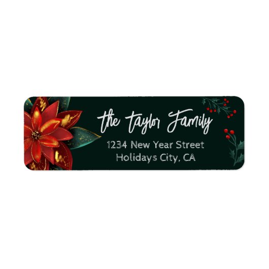 レッドグリーンフローラクリスマスリースポインセチア ラベル (正面)