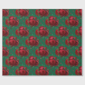 レッドグリーンフローラバラホリデークリスマス ラッピングペーパー (フラット)