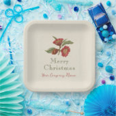 レッドグリーンフローラホリデーカスタマイズ ペーパープレート (パーティー)