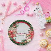 レッドグリーンフローラメリークリスマスパーティー ペーパープレート (パーティー)