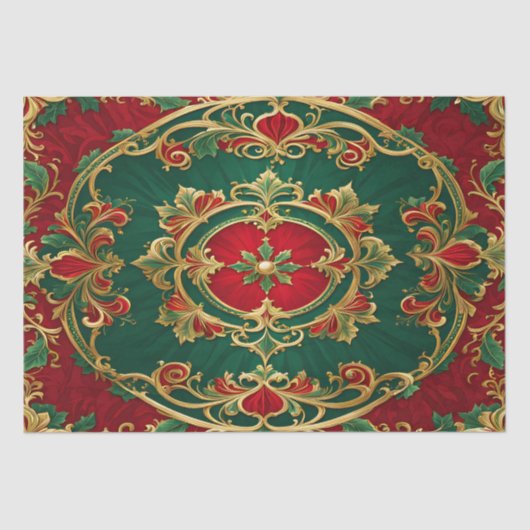 レッドグリーンフローラ装飾ホリデーティッシュペーパー 薄葉紙 (正面)