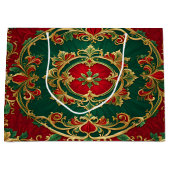 レッドグリーンフローラ装飾ホリデー抱き枕 ラージペーパーバッグ (正面)