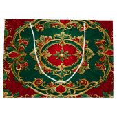 レッドグリーンフローラ装飾ホリデー抱き枕 ラージペーパーバッグ (裏面)