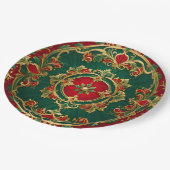 レッドグリーンフローラ装飾ホリデー紙プレート ペーパープレート (アングル)