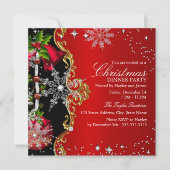 レッドグリーンブラックスノーフレーククリスマスディナーパーティー2 招待状 (正面)