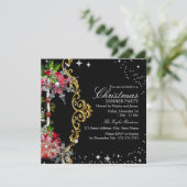 レッドグリーンブラックスノーフレーククリスマスディナーパーティー 招待状 (スタンド正面)