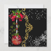 レッドグリーンブラックスノーフレーククリスマスディナーパーティー 招待状 (裏面)