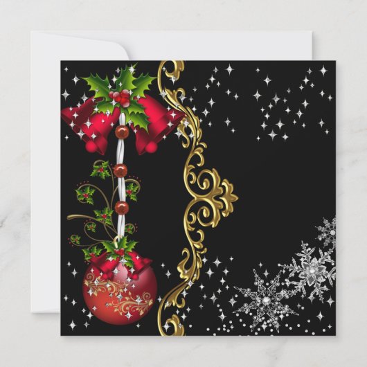 レッドグリーンブラックスノーフレーククリスマスディナーパーティー 招待状 (裏面)
