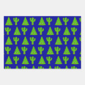 レッドグリーンブルーかわいい木のサボテンおもしろいクリスマス ラッピングペーパーシート (正面3)