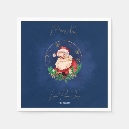 レッドグリーンブルーエレガントヴィンテージメリークリスマス スタンダードカクテルナプキン (正面)