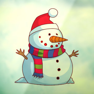 レッドグリーンブルーホワイトクリスマス雪だるま ウィンドウサイン