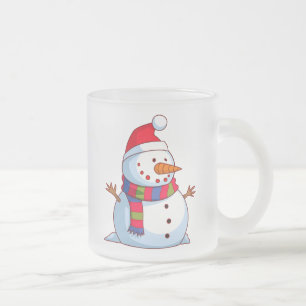レッドグリーンブルーホワイトクリスマス雪だるま フロストグラスマグカップ