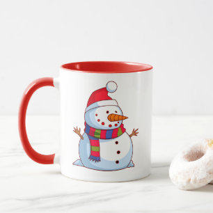 レッドグリーンブルーホワイトクリスマス雪だるま マグカップ