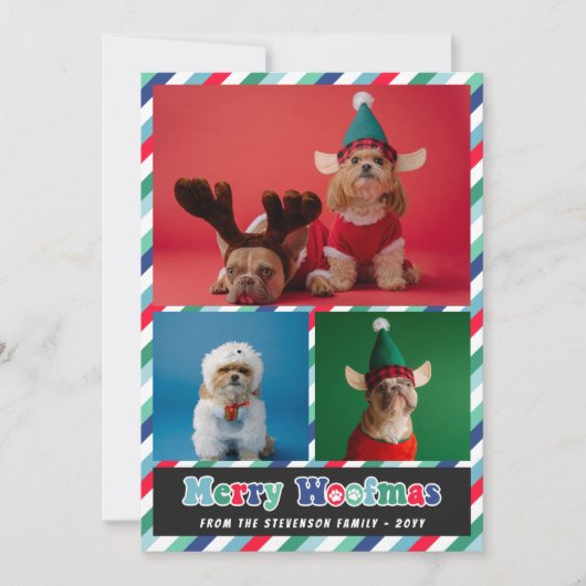 レッドグリーンブルーレトロメリーウーマスフォトコラージュ シーズンカード (正面)