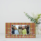 レッドグリーンプレイドアンティークフレームホリデーファミリーフォト シーズンカード (スタンド正面)