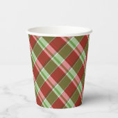 レッドグリーンプレイドクリスマスホリデーパーティー 紙コップ (裏面)