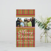 レッドグリーンプレイドスノーフレークホリデーファミリー写真 シーズンカード (スタンド正面)