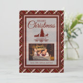 レッドグリーンプレイドタータンチェック2フォトモノグラムクリスマス シーズンカード (スタンド正面)