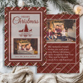 レッドグリーンプレイドタータンチェック2フォトモノグラムクリスマス シーズンカード