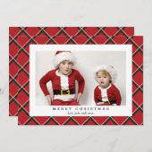レッドグリーンプレイドフォトカードクリスマス休暇 シーズンカード (正面/裏面)