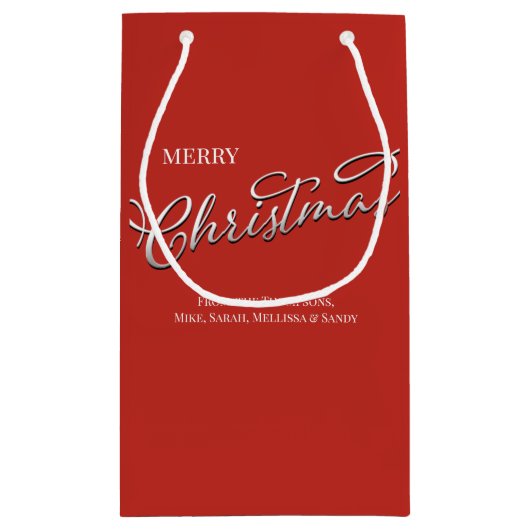 レッドグリーンプレイドメリークリスマスカスタム スモールペーパーバッグ (裏面)