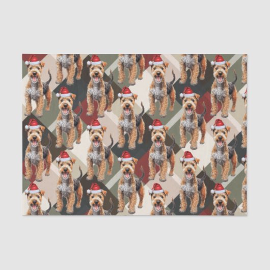 レッドグリーンプレイドレイクランドテリアクリスマスホリデー 薄葉紙 (正面)