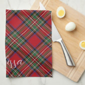 レッドグリーンプレイド素朴クラシックタータンチェック キッチンタオル (四つ折り)