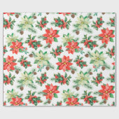 レッドグリーンベリーズポインセチアフローラクリスマス ラッピングペーパー (フラット)
