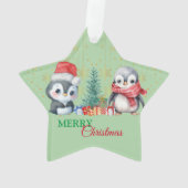 レッドグリーンペンギンサンタメリークリスマスパーティー オーナメント (裏面)